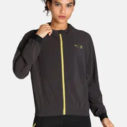 Puma Black Logo Print First Mile Sports Jacket-image-2