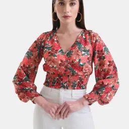 Kazo Smocked Overlapped Printed Blouse-image-51
