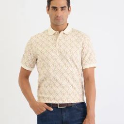 GANT Cream Regular fit Printed Polo T-Shirt-image-5