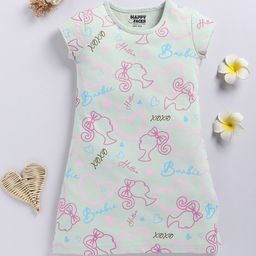 Happy Faces Girls Barbie Print Cotton A-Line Dress-image-89