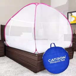 CATRON Foldable Mosquito Net/Machhardani Polyester for Dubble Bed, Strong 30GSM Net Pink-27