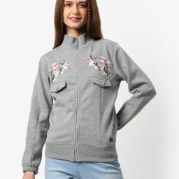 Campus Sutra Grey Cotton Embroidered Sweatshirt-46