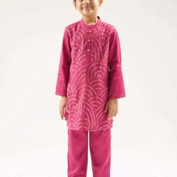 Lil Drama Kids Pink Cotton Embroidered Full Sleeves Kurta Set-picture-18