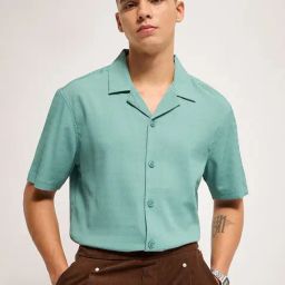 The Bear House Teal Polyester Regular Fit Solid Casual Shirt-picture-10