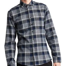 Lindbergh Navy Blue Cotton Slim Fit Checks Shirt-image-10