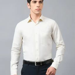 Cantabil Yellow Cotton Regular Fit Self Formal Shirt-image-99