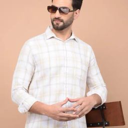 Crimsoune Club Beige Regular Fit Checquered Shirt-image-57