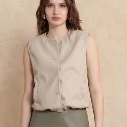 RAREISM Brown Cotton Jersey Solid Sleeveless Jacket-image-44