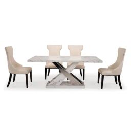 Durian Modern Arctic Marble Basic Dining Table Set with 6 Chair-image-55