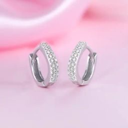 Zavya 925 Sterling Silver Crystal Pave Hug Rhodium Plated Micro Hoop Earring for Women-picture-24