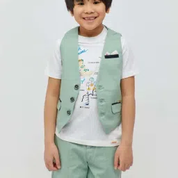 One Friday Kids Green Regular Fit Waist Coat-picture-0