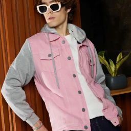 Campus Sutra Pink Regular Fit Colour Block Hooded Jacket-picture-3