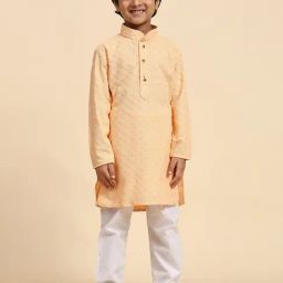 Pro-Ethic Style Developer Kids Light Orange & White Embellished Full Sleeves Kurta with Pyjamas-picture-41
