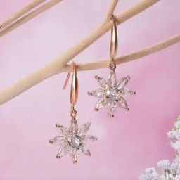 Aatmana Rose Gold Statement Floral Drop Earring-12