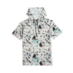 Cavio Kids Cream & Black Cotton Printed T-Shirt-image-43
