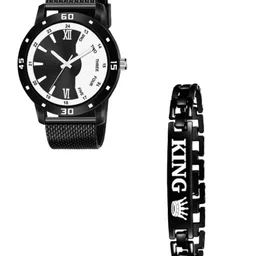 Miss Perfect Men Dial & Textured Straps Analogue Watch with Bracelet PU 40-picture-47