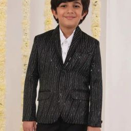 VASTRAMAY Boys Black Sequence Full Sleeves Blazer & Waistcoats-image-14