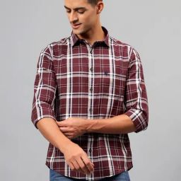 Cantabil Maroon Cotton Regular fit Checks Shirts-image-68