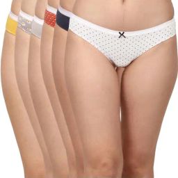 Soie White & Navy Cotton Printed Bikini Panties - Pack Of 6-image-38