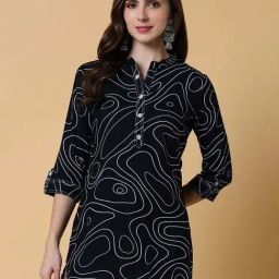 SHOWOFF Navy Printed Straight Kurti-image-89