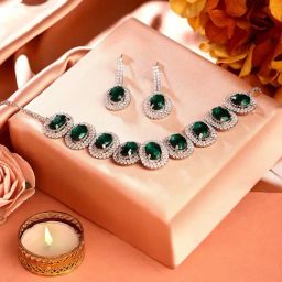 Zaveri Pearls Green Stones Party Bling Choker Necklace & Earring Set-ZPFK17611-image-91