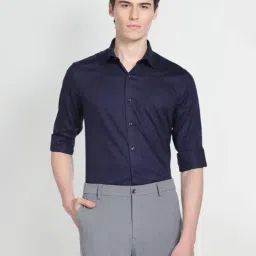 Arrow Blue Cotton Regular Fit Self Pattern Shirt-picture-38
