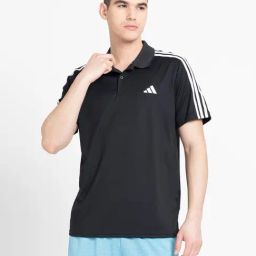 adidas TRAIN ESSENTIALS PIQUE Black Regular Fit Striped Sports Polo T-Shirt-image-53