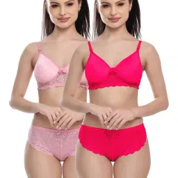 FIMS Rani Pink & Baby Pink Lace Work Bra Panty Sets - Pack Of 2-image-79