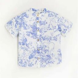 Cherry Crumble By Nitt Hyman Kids Blue & White Cotton Floral Print Shirt-image-4