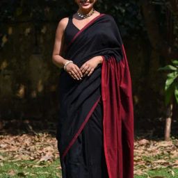 Suta Black & Red Plain Saree Without Blouse-picture-20