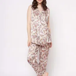 Clovia Beige Printed Top Pyjamas Set-picture-12