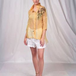 Seesa Yellow Spring Summer Organza Overshirt With Embroidery Details-image-2