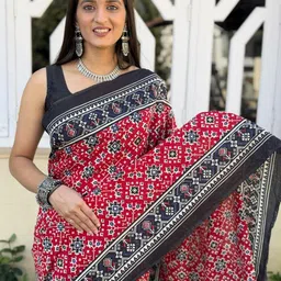 HERE&NOW Ajrak Block Pure Cotton Block Print Saree image 3