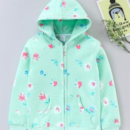 Smarty Girls Full Sleeves Hooded Sweatshirt Floral Print - Green-image-5