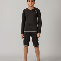 Kiddopanti Full Sleeves Solid Tee & Capri Shorts Swimming Set - Black-image-71
