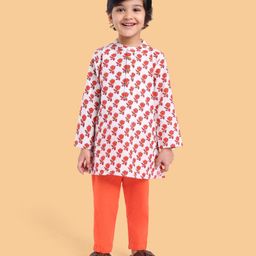 Babyhug Cotton Woven Full Sleeves Kurta Pyjama Set Floral Print - White-image-48
