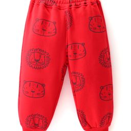 Little Kangaroos Cotton Knit Full Length Fleece and Woollen Pant with Animal Print -  Coral-picture-7