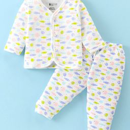 Bodycare Cotton Knit Full Sleeves Thermal Vest & Pant Set with Fish Print - Off White-image-83