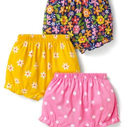 Babyhug 100% Cotton Knit Floral & Polka Dot Printed Bloomers Pack of 3 - Navy Blue Pink & Yellow-image-86
