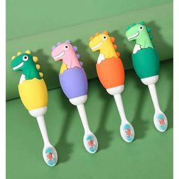 ARCADE TOYS Cute Dino Design Soft Toothbrush For Babies And Kids Extra Microfiber Soft Bristles With Silicone Grip - (Pack of 1)Color And Design May Vary)-6