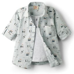 Rikidoos Full Sleeves Bus Printed Shirt With Attached Tee - Light Grey & Melange-image-58