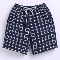 Kidcity Soft Cotton Loopknit Checked Shorts - Navy Blue-image-32