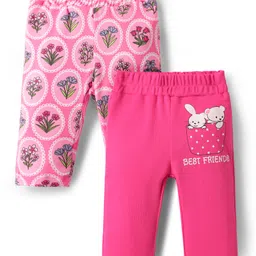 Babyoye 100% Cotton With Eco Jiva Finish Full Length Leggings with Floral & Animal Print Pack of 2 - Pink-picture-4