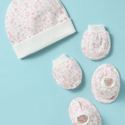 Ben Benny 100% Cotton Knit Cap Mitten & Booties Set With Tropical Theme Print White - Diameter 10 cm-picture-24