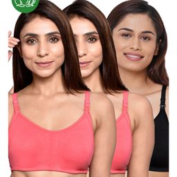 Inner Sense Organic Cotton Knit Pack Of 3 Solid Antimicrobial Maternity Bras With Nursing Access - Multi Colour-picture-46