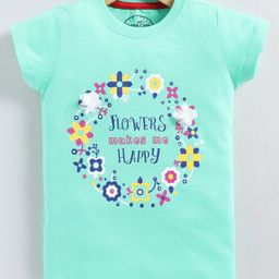 Parrot Crow Cotton Knit Short Sleeves Flowers Make Me Happy Text Printed Tee - Green-picture-27