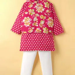 Teentaare Cotton Woven Full Sleeves Floral Printed Kurta Pajama Set with Jacket - Dark Pink-picture-12