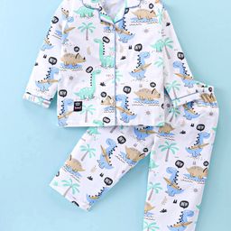 Enfance Core Full Sleeves Baby Dinosaurs Printed Coordinating Night Suit Set - Blue-image-58