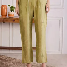 First Resort by Ramola Bachchan Women Smart Straight Fit Cotton Trousers-picture-3