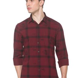 SNX Men Tailored Fit Windowpane Checks Opaque Checked Casual Shirt-image-84